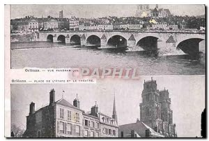 Carte Postale Ancienne Orleans vue Paniramique Place de l'etape et le théâtre
