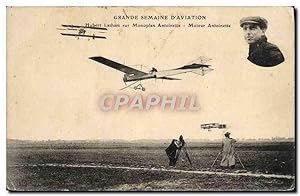 Carte Postale Ancienne Avion Aviation Grande semaine d'aviation Hubert Latham sur monoplan Antoin...