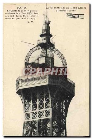 Carte Postale Ancienne Avion Aviation Paris Le sommet de la Tour Eiffel 3eme plate forme