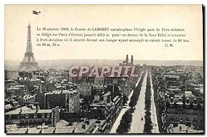 Carte Postale Ancienne Avion Aviation Comte de Lambert sur aeroplane Wright part de Port Aviation...