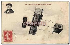 Carte Postale Ancienne Avion Aviation Rougier vole sur biplan Voisin