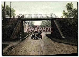 Carte Postale Ancienne Automobile Circuit de la Sarthe Le pont du chemin de fer a Vibraye