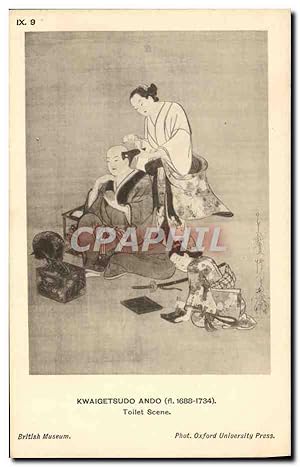 Bild des Verkufers fr Carte Postale Ancienne Japon Nippon Kwaigetsudo Ando Tolet scene British Museum Coiffeur zum Verkauf von CPAPHIL