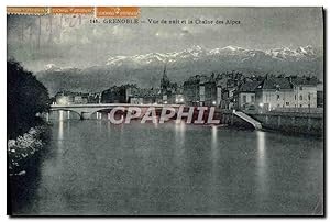 Carte Postale Ancienne Grenoble vue De Nuit Et La Chaine Des Alpes