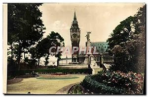 Carte Postale Ancienne Calais L'Hôtel de Ville Vu Du Parc St Pierre