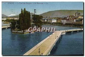 Carte Postale Ancienne Geneve Le Pont Des Bergues île Rousseau