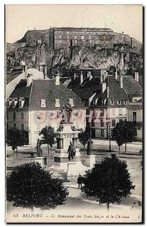 Carte Postale Ancienne Belfort Le Monument des Trois sieges et le château