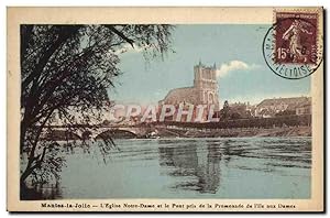 Image du vendeur pour Carte Postale Ancienne Mantes la Jolie L'Eglise Notre Dame et le Pont Pris de la Promenade de l'le aux Dames mis en vente par CPAPHIL