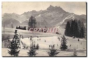 Image du vendeur pour Carte Postale Ancienne Patinage Patins a glace Villars Patinage et dent du Midi mis en vente par CPAPHIL
