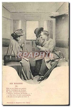 Carte Postale Ancienne Train Locomotive Femme En wagon