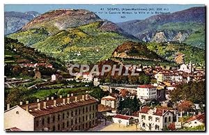 Carte Postale Ancienne Sospel vue sur la caserne Mireur la ville et le Barbonnet