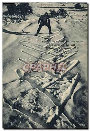 Carte Postale Ancienne Sports d'hiver Ski Dans les Alpes Le ski Montee en ciseaux