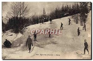 Carte Postale Ancienne Sports d'hiver Ski Luge