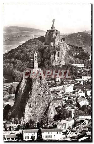 Carte Postale Ancienne Le Puy Les Rochers Saint Michel et Corneille et la Statue de Notre Dame de...
