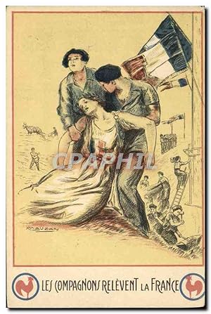 Carte Postale Ancienne Scout Jamboree Les compagnons relevent la France Illustrateur Mauzan