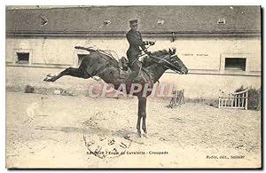 Carte Postale Ancienne Cheval Equitation Hippisme Saumur Ecole de cavalerie Croupade