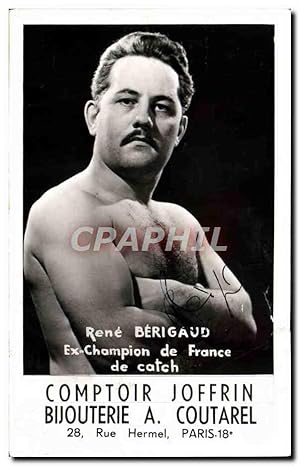 Carte Postale Ancienne Rene Berigaud Champion de France de Catch Comptoir Joffrin Bijouterie Cout...