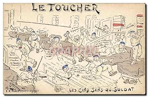 Bild des Verkufers fr Carte Postale Ancienne Militaria Le toucher Les cinq sens du soldat zum Verkauf von CPAPHIL