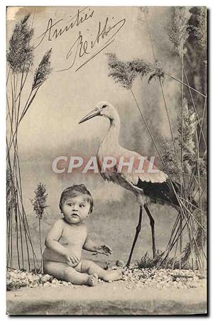 Carte Postale Ancienne Fantaisie Enfant Cigogne