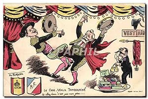 Carte Postale Ancienne Politique Satirique Le Cake Walk tambourine France Espagne