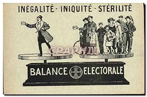 Carte Postale Ancienne Politique Satirique Inegalite Iniquite Sterilite Balance Electorale