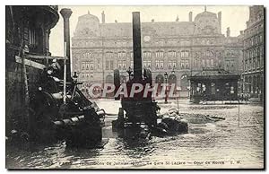 Carte Postale Ancienne Paris Crue de la Seine 29 janvier 1910 Gare Saint-Lazare Pompes d'epuiseme...