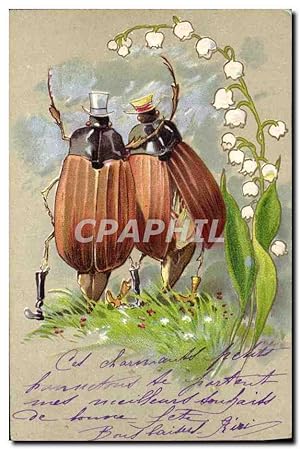 Carte Postale Ancienne Insectes Muguet