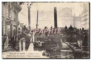 Carte Postale Ancienne Paris Crue de la Seine 29 janvier 1910 Gare Saint-Lazare Pompes d'epuisement