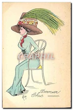 Carte Postale Ancienne Fantaisie Illustrateur Femme Dernier Chic Hop Chapeau Coiffe