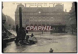 Carte Postale Ancienne Paris Crue de la Seine 29 janvier 1910 Gare Saint-Lazare Pompes d'epuisement