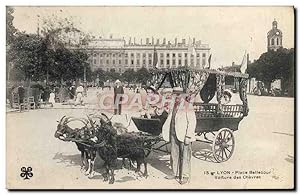 Carte Postale Ancienne Attelage Lyon Place Bellecour Voiture des chevres Chevre TOP