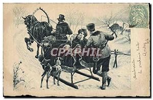 Carte Postale Ancienne Attelage Cheval Chien