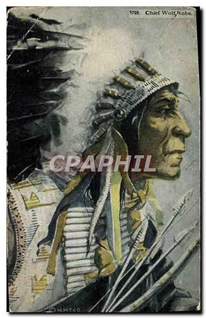 Carte Postale Ancienne Far West Cow Boy Chief Wold Robe Indiens