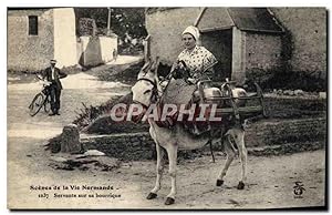 Carte Postale Ancienne Ane Mule Normandie Servante sur sa bourrique
