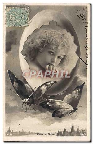 Carte Postale Ancienne Fantaisie Enfant Papillon Pâques