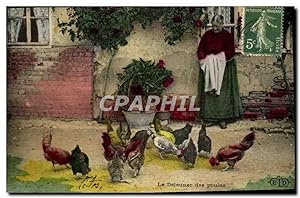 Carte Postale Ancienne Folklore Femme Le dejeuner des poules
