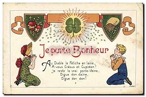 Carte Postale Ancienne Fantaisie Enfant Porte Bonheur Trefle Coeur