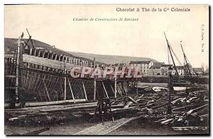 Carte Postale Ancienne Bateau Chantier de construction de bateaux