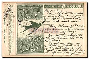 Carte Postale Ancienne Stenographie Duploye Oiseau TOP