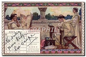 Carte Postale Ancienne Moines L'ecriture a travers les ages Moyen Age TOP Calendrier Aout 1904