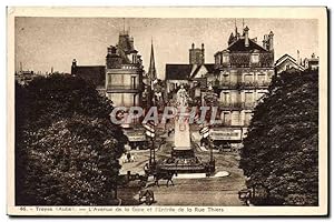 Carte Postale Ancienne Troyes L'Avenue De La Gare Et I'Entrée De La Rue Thiers