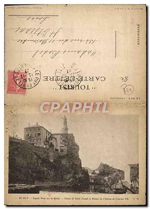 Carte Postale Ancienne Le Puy Espaly Pont sur la Borne Statue de Saint Joseph et ruines du châtea...