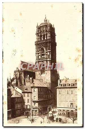 Carte Postale Ancienne Rodez Le clocher de la Cathédrale et place de la Cite