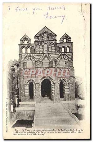 Carte Postale Ancienne Le Puy La Façade Monumentale de la Basilique Cathédrale de ND du Puy