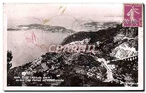 Carte Postale Ancienne Eze au loin Cap Ferrat et Villefranche