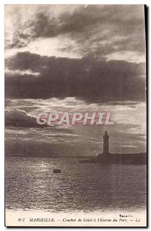 Carte Postale Ancienne Marseille Coucher De Solesl A I'Entrée Du Port Phare