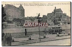 Carte Postale Ancienne vue Des Chambres Du Modern Hôtel De Mayenne Le vieux château et la cathédrale