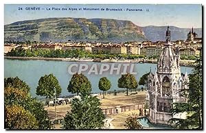 Carte Postale Ancienne Geneve La Place Des Alpes Et Monument De Brunswic Panorama