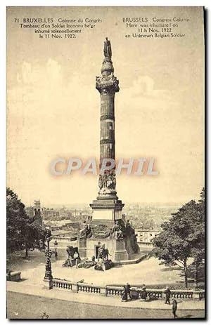 Carte Postale Ancienne Bruxelles Colonne Du Corgres Tombeau D'Un Soldat Inconnu Belge Lion