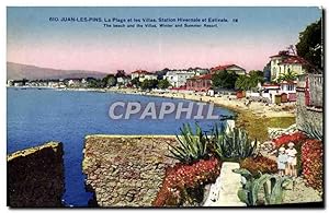 Carte Postale Ancienne Juan Les Pins La Plage Et Les Villas Station Hivernale et estivale